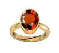 INDIA MADE Anello con granato essonite naturale 15.25 Ratti da 14,00 carati, certificato Aa++, regolabile, placcato oro, con pietre preziose sfuse, -B0CXMB6T68