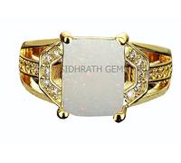 INDIA MADE Anello da dito in oro con opale 15,25 ratti/14,00 carati super multi-fuoco certificato naturale ovale bianco australiano sciolto gemma (carta certificata da laboratorio - certificato