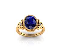 INDIA MADE Anello placcato in oro con pietra preziosa di zaffiro blu naturale originale certificato 11.00 Ratti/10.25 carati per donne e uomini-B0CBF9P6K4