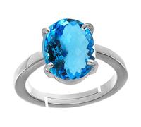 INDIA MADE Anello regolabile con topazio blu di qualità speciale da 11,25 Ratti da 10,00 carati, placcato in argento, con gemma certificata in laboratorio, qualità per uomo o donna - B0C2QCYW4J