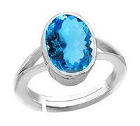 INDIA MADE Anello regolabile con topazio blu di qualità speciale da 11,25 Ratti da 10,00 carati, placcato argento, con gemma placcata in laboratorio, qualità per uomo o donna - B0C2QD9G5Z