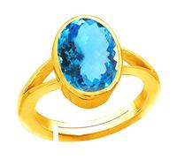 INDIA MADE Anello regolabile con topazio blu di qualità speciale da 3,00 Ratti 2,50 carati, placcato oro, con gemma placcata in oro, qualità per uomo o donna - B0CXM6V5CF