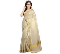 INDIA MADE Kerala Kasavu - Sari da donna in tessuto dorato con camicetta da corsa (Saree 5,5 metri, camicetta 0,8 metri)-8760, Multicolore, taglia unica