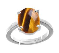 INDIA MADE Lab - Anello con occhio di tigre, occhio di tigre, 11,25 ratti da 10,00 carati, pietra naturale certificata occhio di tigre, placcato argento, per uomini e donne, certificato B09KHKM2XV