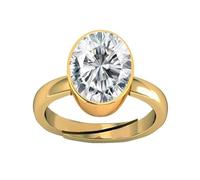 INDIA MADE Lab - Anello con zircone bianco estratto da terra naturale da 12,25 Ratti da 11,50 carati, placcato oro, regolabile, non riscaldato, non trattato, con zircone portafortuna certificato