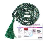 INDIA MADE Mala in cristallo naturale certificato di agata muschio, pietra di cristallo naturale da 6 mm, 108 perline Jap Mala per meditazione, Pooja, canto, indossare/muschio, agata mala 108 perline