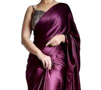 INDIA MADE Nappe da donna in morbido raso Saree Bollywood Designer lavoro a mano con camicetta non stiched (Wine)-10112, Multicolore, taglia unica