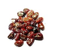 INDIA MADE Reiki easing-B0CQG7PHLY - Set di pietre di diaspro rosso burattate con rune che alleviano Reiki, 25 pezzi