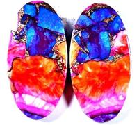 INDIA MADE Royal Enterprises-B0B972XFD4 - Coppia di pietre preziose ovali sfuse in rame e turchese con pietra naturale spinosa, rilascio della negatività (12 x 24 x 3 mm)