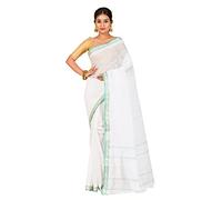 INDIA MADE Sari tradizionale da donna in puro cotone bengalese con telaio a mano, senza camicetta (bianco)-7323, Multicolore, taglia unica