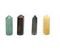 INDIA MADE Set di 4 mini cristalli di avventurina verde naturale, pirite e pirite, occhi di tigre, set di 4 mini cristalli ricchezza e prosperità, kit matita da 30 mm per facilitare il reiki e creare