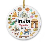 India Paesaggio Ceramica Keepsake Decor, personalizzato Taj Mahal Viaggio Memories Ornamento di Natale 2025, India Viaggio Memoria Albero di Natale, Nome personalizzato Paesaggio urbano Indiano