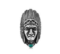 Indian Chief Ring for Men Women Native American Head Indian Rings Banda in acciaio inossidabile maschile Spirit of the Warrior Punk Grotico Tribal Dichiarazione Tribal Fashion Vintage Turquoise Gift