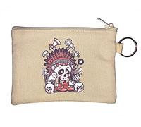 Indian Chief Skull Tomahawk Peace Pipe portachiavi portamonete beige