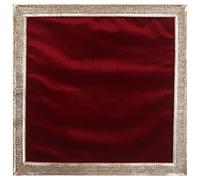 Indian Consigners Panno in velluto rosso solido con bordo dorato brillante, Aasan Pooja Puja panno Poojan tovaglia sacra