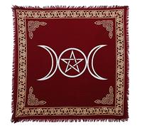 Indian Consigners Tovaglia Quadrata con Triplo Pentagramma e Luna per Luoghi Sacri in Oro e Argento (Rosso Mattone, 45x45 cm/18x18 pollici)