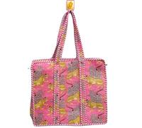 INDIAN COTTON CRAFT Borsa tote con stampa leopardata rosa, finiture a righe fatte a mano, borsa per la spesa decorativa da spiaggia, 45,7 x 40,6 x 15