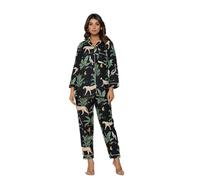 Indian Cotton Craft, set pigiama di lusso con stampa tigre, blu reale e oro, top a maniche lunghe con bottoni e pantaloni, biancheria da notte, Bianco con motivo floreale blu, XL