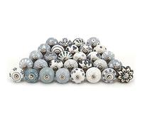 Indian Haat Bazaar Pomelli assortiti per armadietti - Mix Design raro dipinto a mano in ceramica Maniglie per cassetti Maniglia per porta Hardware per decorazioni, grigio, 5 pollici (foro centrale)