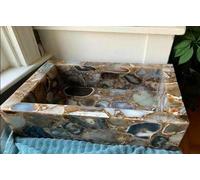 Indian Handicrafts - Lavabo da tavolo in agata grigio scuro, 66 x 53 cm, lavello da appoggio per bagno o cucina, lavello di lusso in agata grigia