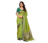 Indian Hawker Banarasi - Sari in cotone e seta con stampa floreale, da donna, con camicetta senza cuciture, colore: verde, Verde, taglia unica