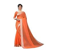 Indian Hawker Chanderi Cotton Sari - Sari con bordo argentato per donna, Arancione, L