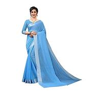 Indian Hawker Chanderi Cotton Sari - Sari con bordo argentato per donna, Blu, L