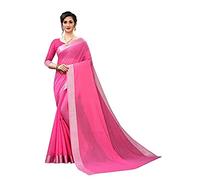 Indian Hawker Chanderi Cotton Sari - Sari con bordo argentato per donna, rosa, L