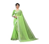 Indian Hawker Chanderi Cotton Sari - Sari con bordo argentato per donna, Verde, L