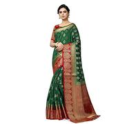 Indian Hawker Sari da donna Banarasi Art Silk Sari lavoro jacquard moda sari con camicetta non cucita pezzo, Verde-2, Large