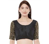 Indian Hawker Women's Party Wear Bollywood Georgette Elbow Length Sleeves Saree Blouse (Black-44)
