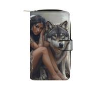 Indian Maiden and Wolf Native Am-erican - Portafoglio lungo da donna, in pelle PU, organizer per ufficio e viaggio