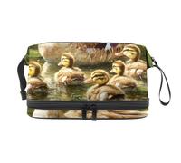Indian Runner Duck and Ducklings - Trousse a doppio strato, per donne e ragazze, trousse da viaggio per trucchi, pratica borsa organizer con scomparto per pennelli, Multi, 27x15x14 cm/10.6x5.9x5.5 in,