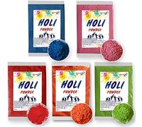 INDIAN STORE 24 Holi Gulal Farb Pulver Powder Farben Farbpulver Festival Farbbeutel Fotoshooting Rangoli Colors Regenbogen Holy Bombe Beutel Natural Tattoo (5 Color Mix)