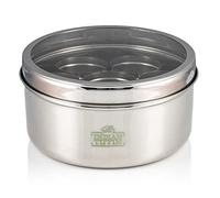 Indian-Tiffin Masala Dabba Contenitore Ermetico per Spezie - con Etichette per Spezie e Cucchiaio (Grande (20cm), coperchio trasparente, nessun coperchio sui vasi interni)