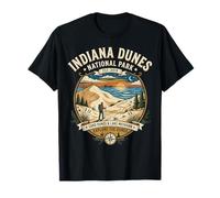 Indiana Dunes National Park Retro Hiker Lago Michigan Emblema Maglietta