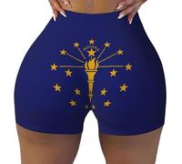 Indiana State Flag Print Flessibile Elastico Estate Comodi Pantaloncini Da Palestra A Vita Alta Contorno Esercizio Corsa, Nero , L