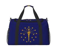 Indiana State Flag Print Weekender Pernottamento Carry On Bag Duffel Bag per Viaggio Donne Uomini Palestra Bagagli Borsa Carry on, Nero , Taglia unica