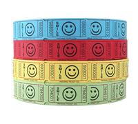 INDIANA TICKET CO. Smile - Confezione da 4 biglietti per rotolo - 2000 ciascuno in blu, rosso, giallo e verde (8000 totali) 1x2 per ammissione, eventi, raccolte fondi, premi, premi in classe, bevande