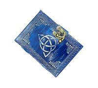 INDIANHANDICRAFT Blue Cover Leather Bound Printed Journal Diary with Metal Closure and White Unlined Pages - 7 inch X 5 inch - 200 Pages