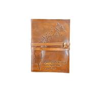 INDIANHANDICRAFT Premium Compact Borwn Printed Leather Bound Diary Journal with Leather Strap Closure and White Unlined Pages - 7 inch X 5 inch - 200 Pages