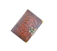 INDIANHANDICRAFT Premium Red Star Print Leather Bound Journal Diary with Metal Closure and White Unlined Pages - 7 inch X 5 inch - 200 Pages