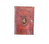INDIANHANDICRAFT Red Leather Bound Embroided Gem Journal Diary with Metal Closure and White Unlied Pages - 7 inch X 5 inch - 200 Pages