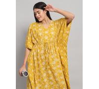Indiano Giallo Stampa Floreale Cotone Hippie Maxi Donna Boho Notte Abito Caftano