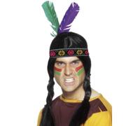 Indiano Nativo Americano Brave Fascia + Piume Adulti Wild West Costume