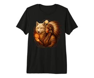 Indiano, Nativo, Americano, Donna, con, Bianco, Lupo Maglietta Premium