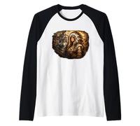 Indiano Nativo Americano Donna con Lupo Bianco Vitage Regali Maglia con Maniche Raglan