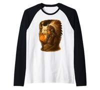 Indiano Nativo Americano Donna con Lupo Bianco Vitage Regali Maglia con Maniche Raglan
