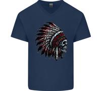 Indiano Teschio Copricapo Motociclista Uomo Scollo A V Cotone T-Shirt