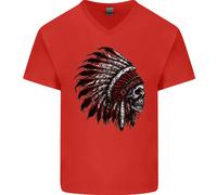 Indiano Teschio Copricapo Motociclista Uomo Scollo A V Cotone T-Shirt